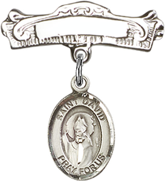 Personalized Baby Badge - Engraved Badge Pin with St. David of Wales Charm