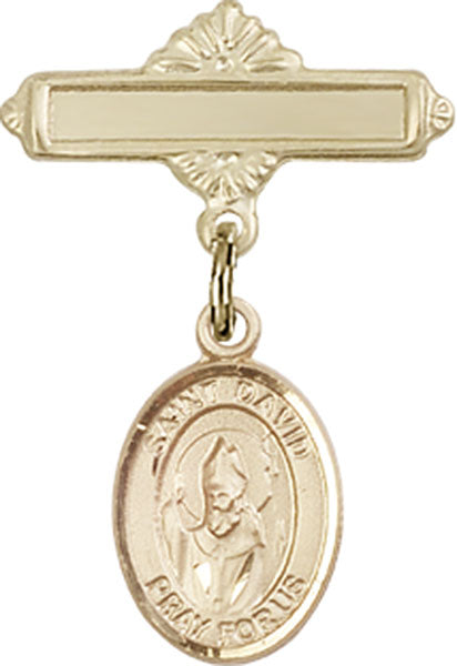 Personalized Baby Badge - Engraved Badge Pin with St. David of Wales Charm