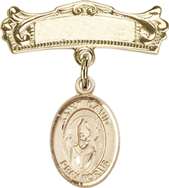 Personalized Baby Badge - Engraved Badge Pin with St. David of Wales Charm