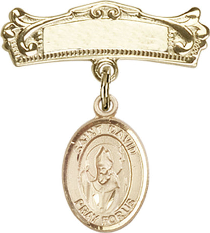 Personalized Baby Badge - Engraved Badge Pin with St. David of Wales Charm