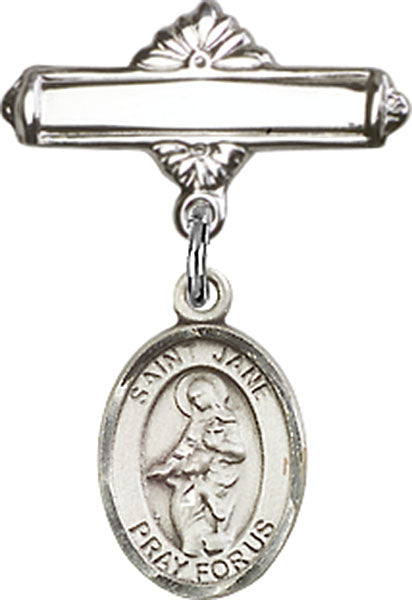 Personalized Baby Badge - Engraved Badge Pin with St. Jane of Valois Charm
