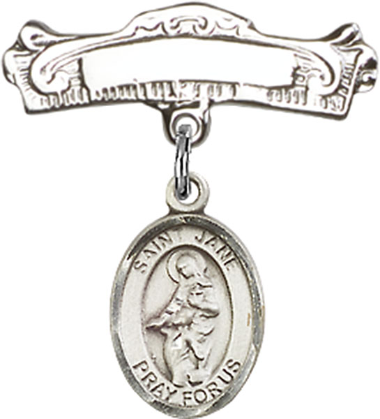 Personalized Baby Badge - Engraved Badge Pin with St. Jane of Valois Charm