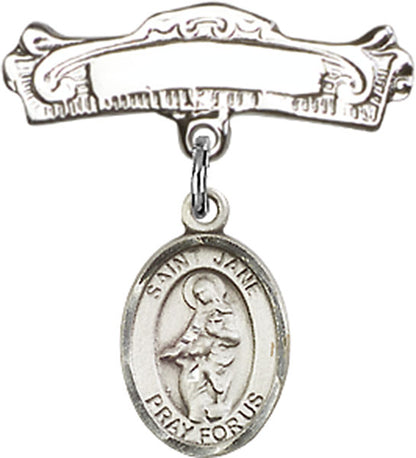 Personalized Baby Badge - Engraved Badge Pin with St. Jane of Valois Charm