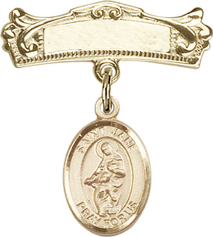 Personalized Baby Badge - Engraved Badge Pin with St. Jane of Valois Charm