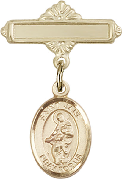Personalized Baby Badge - Engraved Badge Pin with St. Jane of Valois Charm