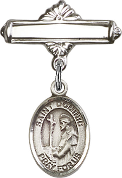 Personalized Baby Badge - Engraved Badge Pin with St. Dominic de Guzman Charm