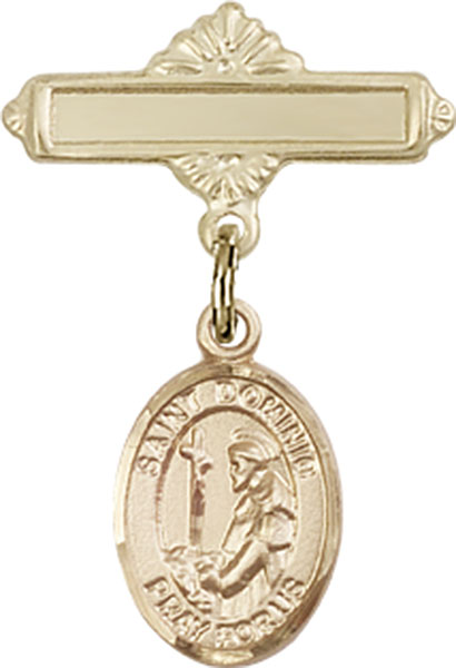 Personalized Baby Badge - Engraved Badge Pin with St. Dominic de Guzman Charm