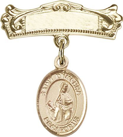 Personalized Baby Badge - Engraved Badge Pin with St. Dymphna Charm