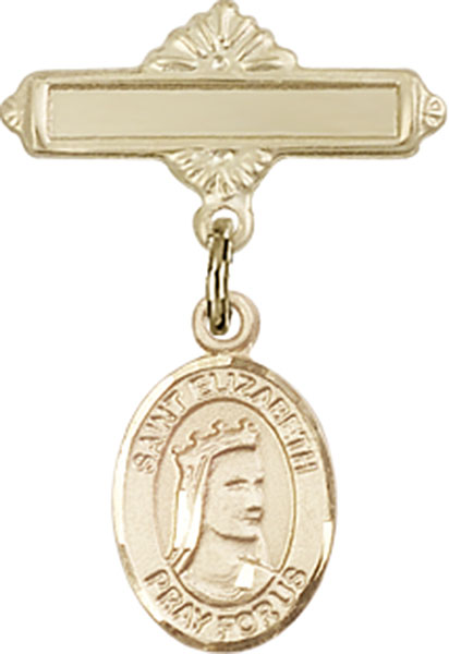Personalized Baby Badge - Engraved Badge Pin with St. Elizabeth of Hungary Charm