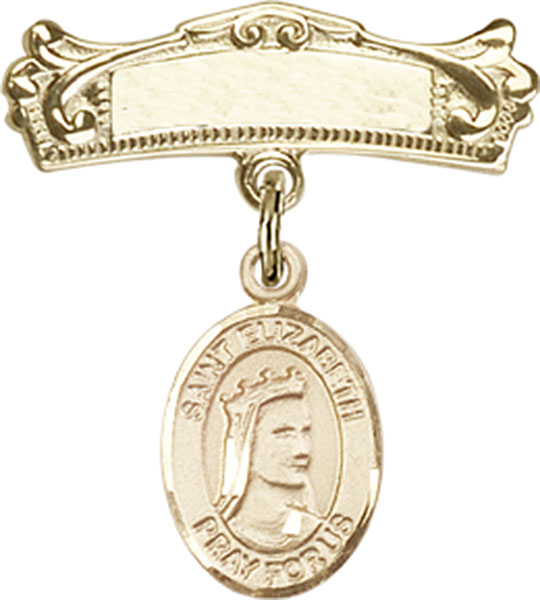 Personalized Baby Badge - Engraved Badge Pin with St. Elizabeth of Hungary Charm
