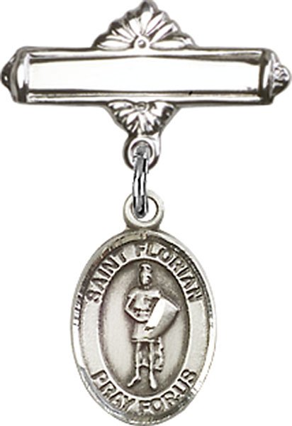 Personalized Baby Badge - Engraved Badge Pin with St. Florian Charm