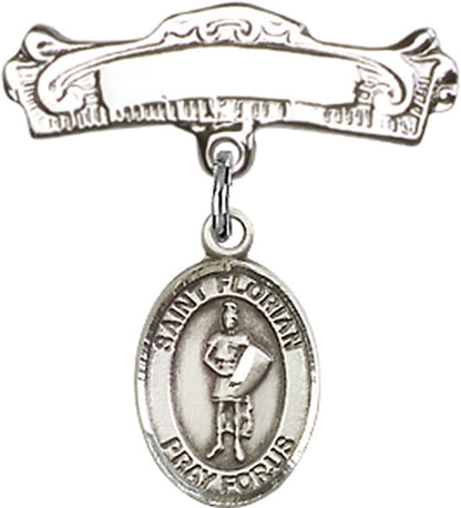 Personalized Baby Badge - Engraved Badge Pin with St. Florian Charm