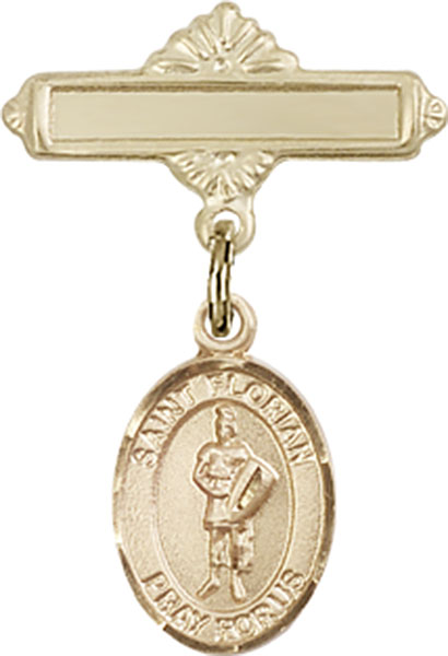 Personalized Baby Badge - Engraved Badge Pin with St. Florian Charm