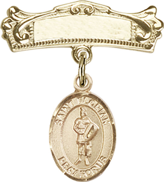 Personalized Baby Badge - Engraved Badge Pin with St. Florian Charm
