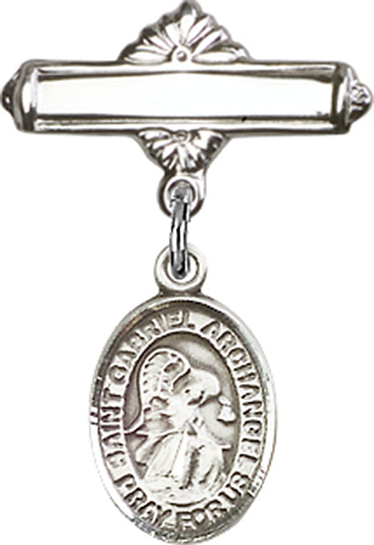 Personalized Baby Badge - Engraved Badge Pin with St. Gabriel the Archangel Charm