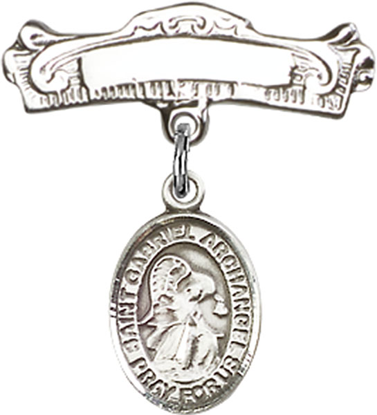 Personalized Baby Badge - Engraved Badge Pin with St. Gabriel the Archangel Charm