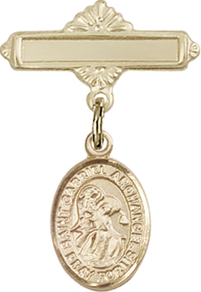 Personalized Baby Badge - Engraved Badge Pin with St. Gabriel the Archangel Charm