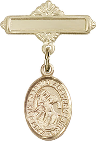 Personalized Baby Badge - Engraved Badge Pin with St. Gabriel the Archangel Charm