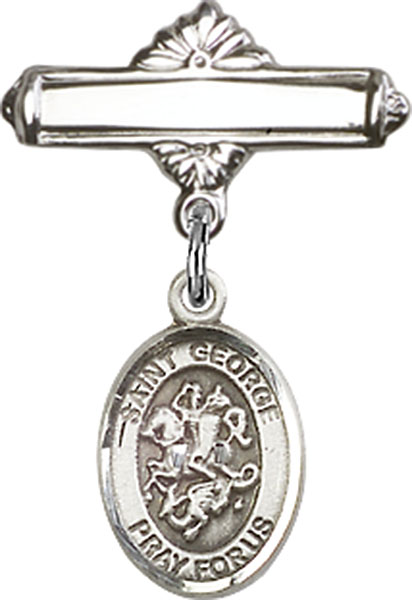 Personalized Baby Badge - Engraved Badge Pin with St. George Charm