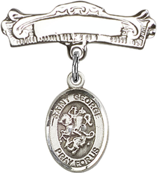 Personalized Baby Badge - Engraved Badge Pin with St. George Charm