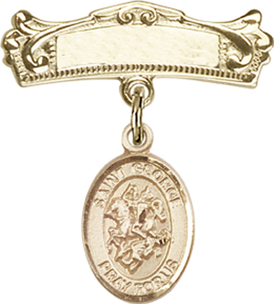 Personalized Baby Badge - Engraved Badge Pin with St. George Charm