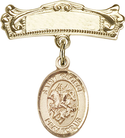 Personalized Baby Badge - Engraved Badge Pin with St. George Charm