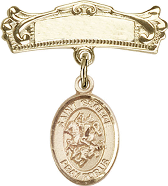 Personalized Baby Badge - Engraved Badge Pin with St. George Charm