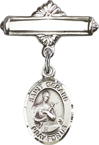 Personalized Baby Badge - Engraved Badge Pin with St. Gerard Majella Charm