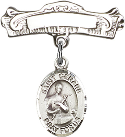 Personalized Baby Badge - Engraved Badge Pin with St. Gerard Majella Charm