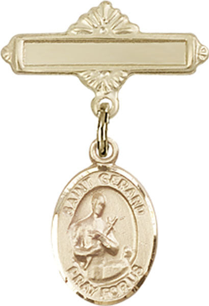 Personalized Baby Badge - Engraved Badge Pin with St. Gerard Majella Charm