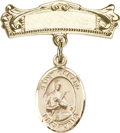 Personalized Baby Badge - Engraved Badge Pin with St. Gerard Majella Charm