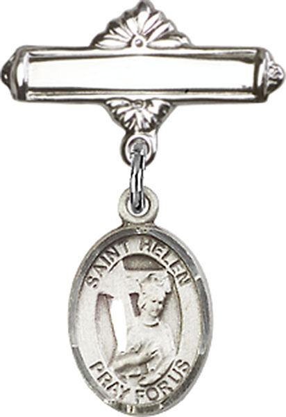 Personalized Baby Badge - Engraved Badge Pin with St. Helen Charm