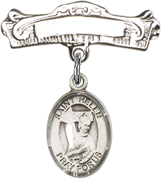 Personalized Baby Badge - Engraved Badge Pin with St. Helen Charm