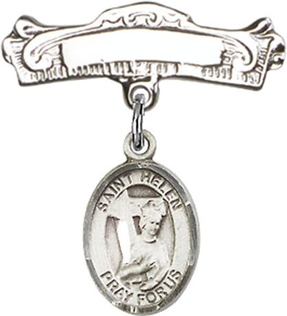 Personalized Baby Badge - Engraved Badge Pin with St. Helen Charm