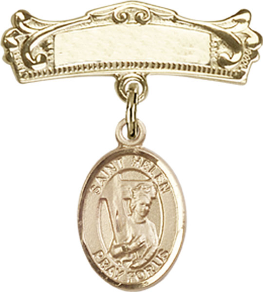 Personalized Baby Badge - Engraved Badge Pin with St. Helen Charm