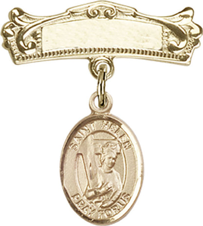 Personalized Baby Badge - Engraved Badge Pin with St. Helen Charm