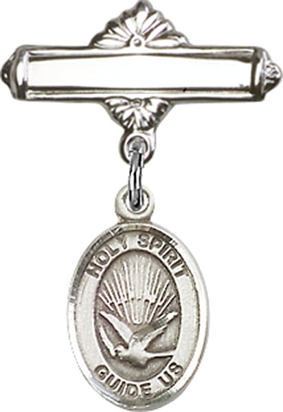 Personalized Baby Badge - Engraved Badge Pin with Holy Spirit Charm
