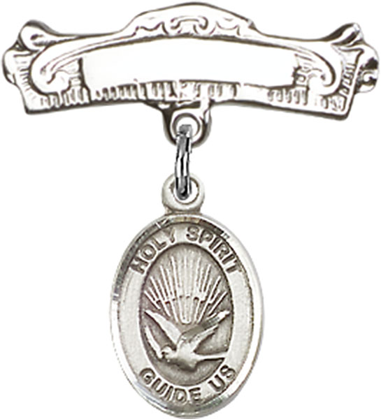 Personalized Baby Badge - Engraved Badge Pin with Holy Spirit Charm
