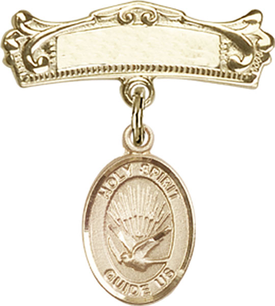 Personalized Baby Badge - Engraved Badge Pin with Holy Spirit Charm