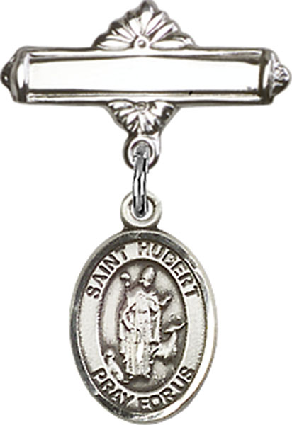 Personalized Baby Badge - Engraved Badge Pin with St. Hubert of Liege Charm