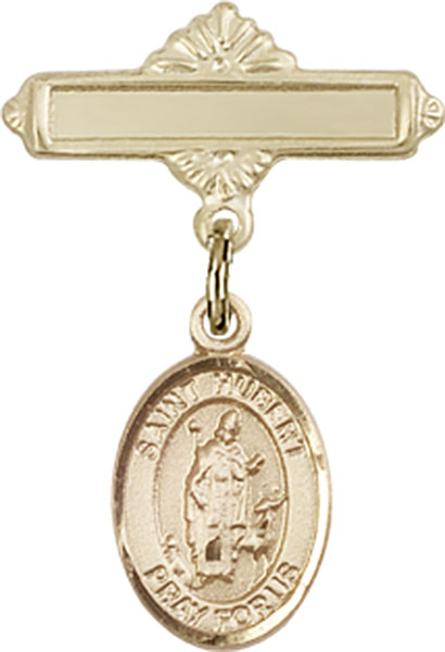 Personalized Baby Badge - Engraved Badge Pin with St. Hubert of Liege Charm