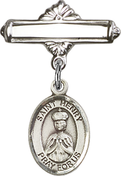 Personalized Baby Badge - Engraved Badge Pin with St. Henry II Charm