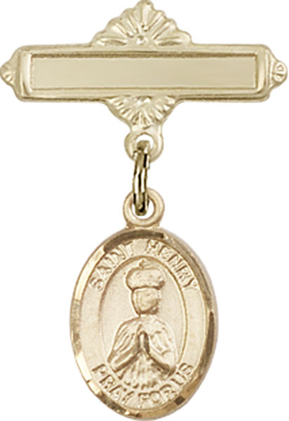 Personalized Baby Badge - Engraved Badge Pin with St. Henry II Charm