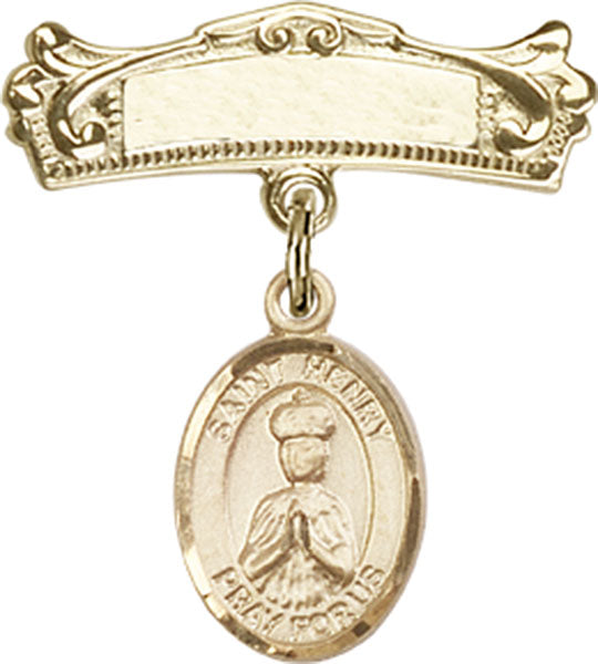 Personalized Baby Badge - Engraved Badge Pin with St. Henry II Charm