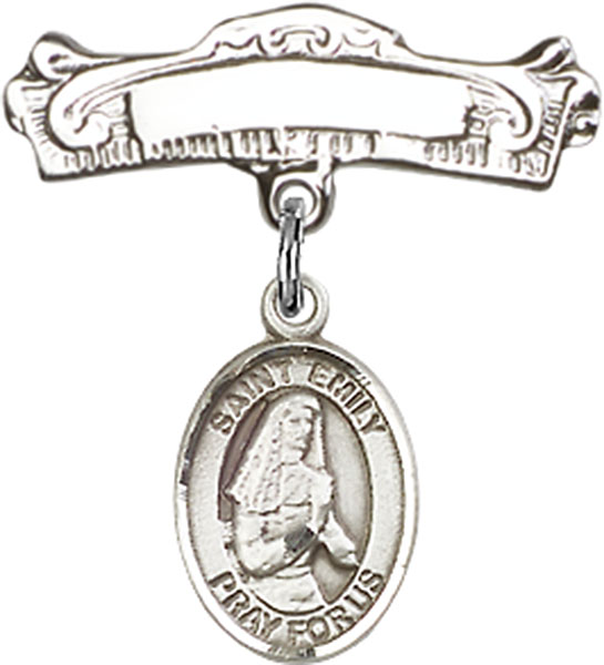 Personalized Baby Badge - Engraved Badge Pin with St. Emily de Vialar Charm