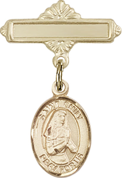 Personalized Baby Badge - Engraved Badge Pin with St. Emily de Vialar Charm