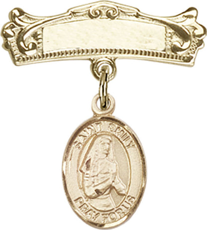 Personalized Baby Badge - Engraved Badge Pin with St. Emily de Vialar Charm