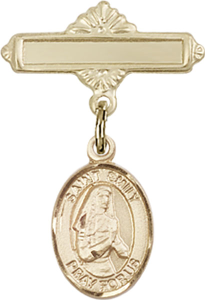 Personalized Baby Badge - Engraved Badge Pin with St. Emily de Vialar Charm