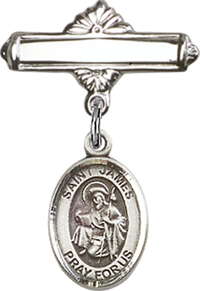 Personalized Baby Badge - Engraved Badge Pin with St. James the Greater Charm