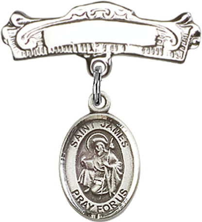 Personalized Baby Badge - Engraved Badge Pin with St. James the Greater Charm